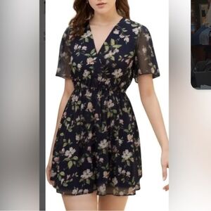 Black Floral V-Neck Women’s Tunic Dress